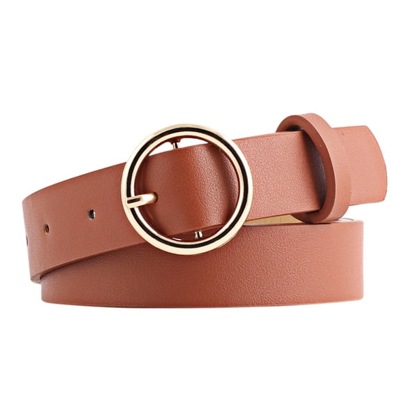New Round Faux Leather Belt Women's Personality Belt Casual Round Buckle Belt Belt mens belt Brown