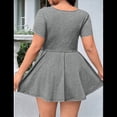 thumbnail image 4 of Women's Mini Dress Square Neck Short Sleeve Ruffle Hem Dresses with Built in Shorts Grey M, 4 of 10