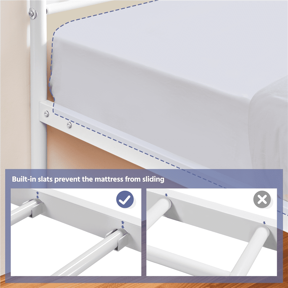 FullFurnique Cadre de Lit Plateforme en Métal Simple avec Tête et Pied de Lit, Double, Blanc
