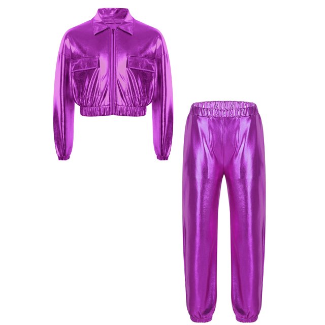 Doomiva Ensemble de Performance Jazz Moderne pour Garçons et Filles Vêtements de Danse de Rue Hip Hop 2 Pcs Violet 14