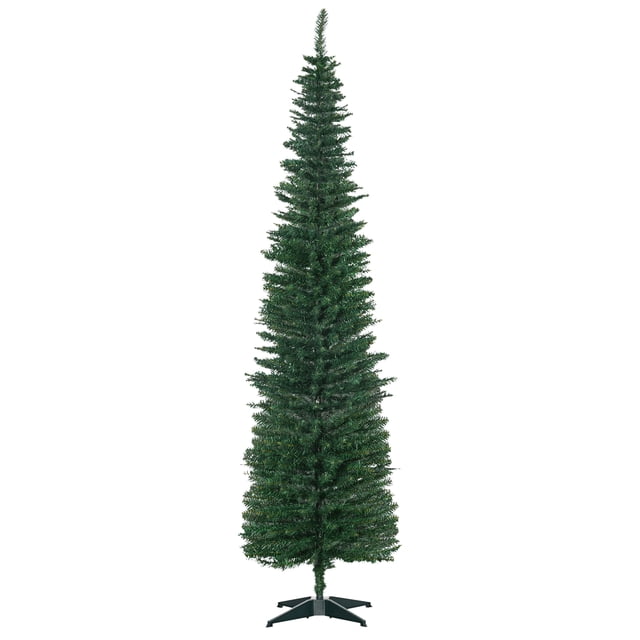 HOMCOM 7' Pencil Christmas Tree, Slim Artificial Xmas Tree with Realistic Branches, Sturdy Stand, Green