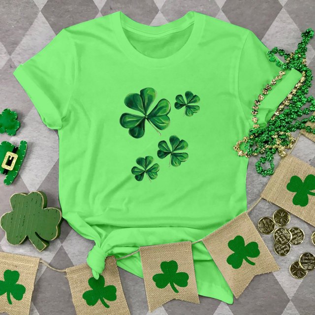 T-shirt de la Saint-Patrick pour Femmes Mode Col Rond Imprimé Manches Courtes T-shirt Décontracté Ample Hauts T-Shirts de la Saint-Patrick pour Femmes