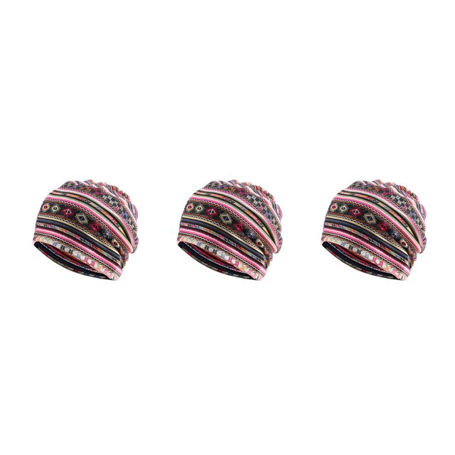 serony Tuque Bonnet Hijab Pré-Noué Foulard Turban Bandeau Accessoires Bonnet Rose Rouge Rayé Ensemble de 3