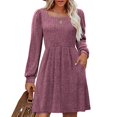 thumbnail image 2 of TJAZFJPA Robes d'Été pour Femmes Robe Pull en Tricot avec Poches Col Carré Manches Longues Robes de Soirée Robes de Vacances pour Femmes, 2 of 9