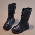 thumbnail image 4 of XIMIN Kid Girls Leather Boots Knee High Zip Up Lace Up Outdoor Riding Booties Mid Calf Boots Fashion Waterproof Side Zipper Punk Goth Boot Fashion Winter Long Boot, 4 of 5