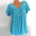 thumbnail image 2 of Blouse à Manches Courtes à Col en V Imprimé pour Femmes Grande Taille, Chandail à Enfiler, Hauts Chemise, Été, Hauts Amples Grande Taille pour Femmes en Solde, 2 of 6