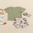 thumbnail image 3 of Bébé Filles 2Pcs Tenues d'Été Manches Courtes Tops Lettre + Volant Floral Short + Bandeau Ensemble, 3 of 7
