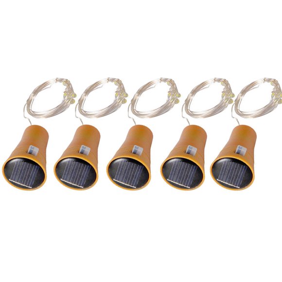 Czzoypi Guirlandes Lumineuses Solaires en Liège pour Bouchons de Bouteilles de Vin, Lot de 5, Guirlandes Lumineuses en Fil de Cuivre 2 m avec 20 DEL pour Fête au Jardin, Jaune