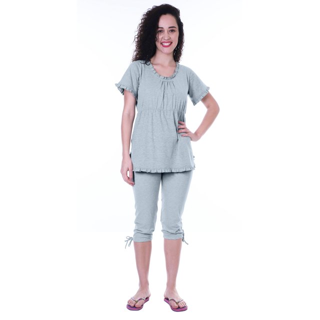 Moomaya Ensemble de Nuit pour Femmes Capri en Coton Vêtements de Nuit 2 Pcs Chemises de Nuit