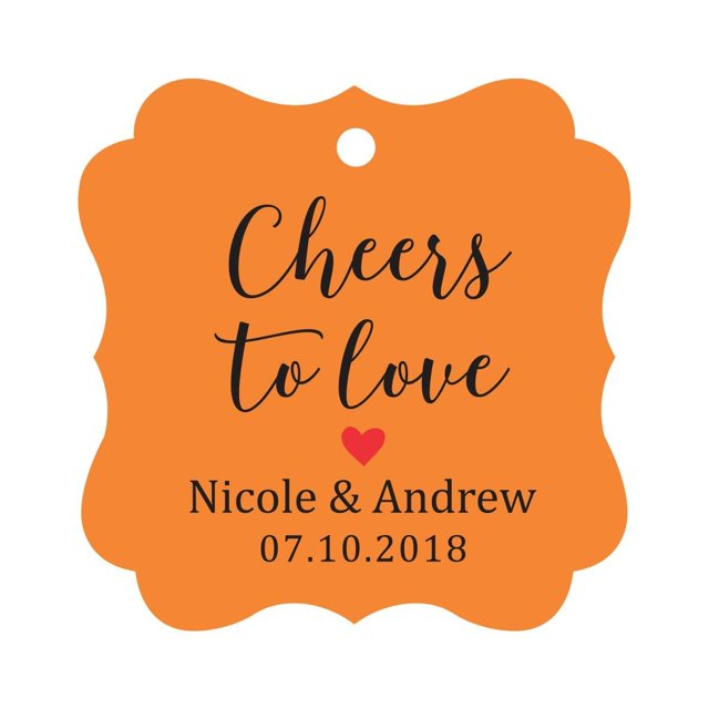 Darling Souvenir Cheers to Love Bottle Tag Personalized Wedding Favor Custom Hang Tags-Orange-50 Tags