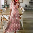 thumbnail image 2 of Penkiiy Women Boho Summer Dress 2024 Frill Short Sleeve Tassel V Neck Ruffle Flowy A-Line Maxi Dresses 2XL Red, 2 of 7