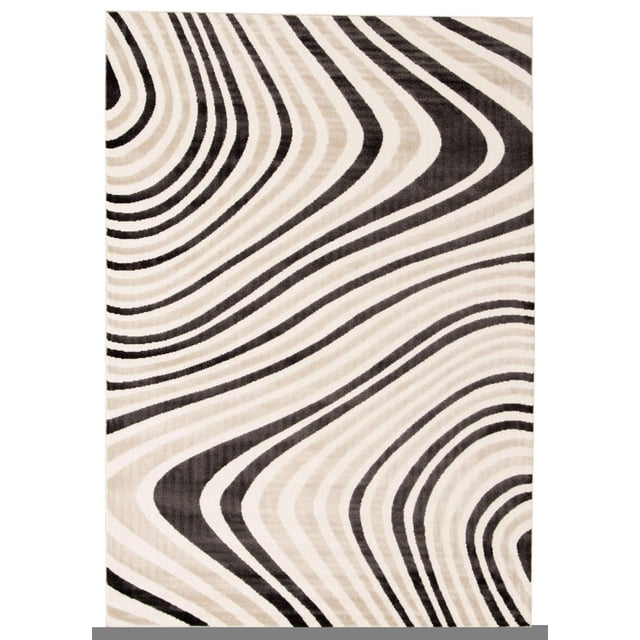 ECARPET Tapis Moderne pour Salle à Manger, Salon, Chambre Ou Den Zuma Taupe avec Motif Abstrait à Rayures Courbées en Taupe, beige et Noir, Fabriqué en Fil Ultra Doux pour la Durabilité et le Confort, Convient aux Zones Intérieures Très Passantes et Conviviales pour les Animaux.