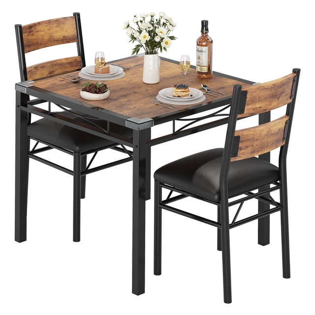 Yiwa Modern Dining Table and 2 Chair Set, Compact Space-Saving Furniture for Apartments and Small Spaces
