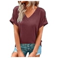 thumbnail image 1 of Timegard Tops for Women V Neck Short Sleeve Button Comfy Summer Casual Loose Tops Tee Solid Color, 1 of 6