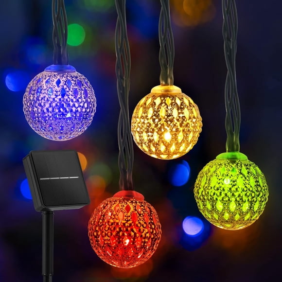 Guirlandes Solaires Marocaines d'Extérieur 60 DEL 36 Pi Guirlandes Lumineuses Globe avec 8 Modes d'Éclairage, Guirlandes Solaires Étanches pour Jardin Cour Gazebos Camping Fête (Multicolore)