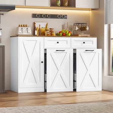 Homfa Crédence Buffet de Cuisine 47,2 Po L, Armoires pour Poubelle Adaptées à une Poubelle de 12,5 Gallons, Armoire de Rangement Buffet en Bois à 2 Tiroirs avec Tablette Ajustable pour Salle à Manger, Blanc