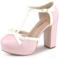 thumbnail image 1 of BLISSFUL STEP Halloween Chaussures de Rentrée pour Femmes à Bride en T avec Nœud, Talon Bloc Vintage, Talons Plateforme, Rose 7, 1 of 1