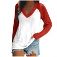 thumbnail image 1 of FAIWAD Women’s Color Block Tunic Top Long Sleeve Patchwork V Neck Plus Size Pullover Top, 1 of 4