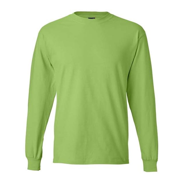 Hanes Beefy-T Men`s Long-Sleeve T-Shirt, S, Lime