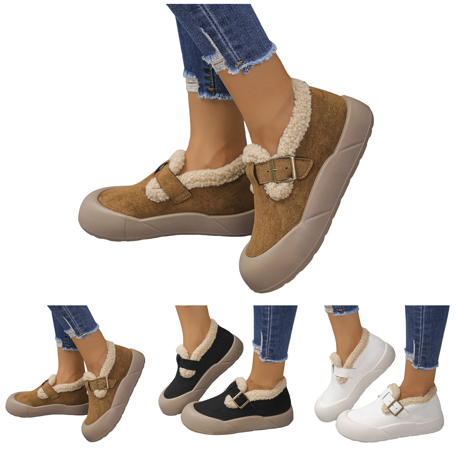 Pandaie Winter Boots for Women Suede Memory Foam Warm Slip on Snow ...