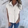 thumbnail image 2 of hotojiny Womens Sleeveless Button down Shirt Summer Cotton Linen Collar Tops Lightweight Solid Blouses with Pockets, 2 of 6