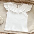 thumbnail image 2 of LLYwey Baby Girls Ruffle Tank Tops - Toddler Casual Ribbed Smocked Sleeveless T-Shirts - Kids Button Keyhole Back Summer Tanks, T-7, White, 3T, 2 of 3