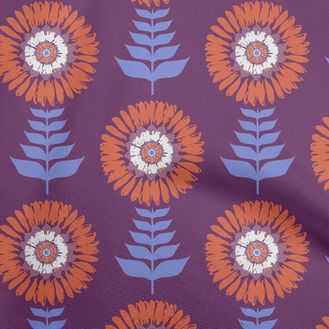 oneOone Cotton Cambric Violet Fabric Asian Block Floral Craft Projects Decor Fabric Printed By The Yard 56 Inch Wide