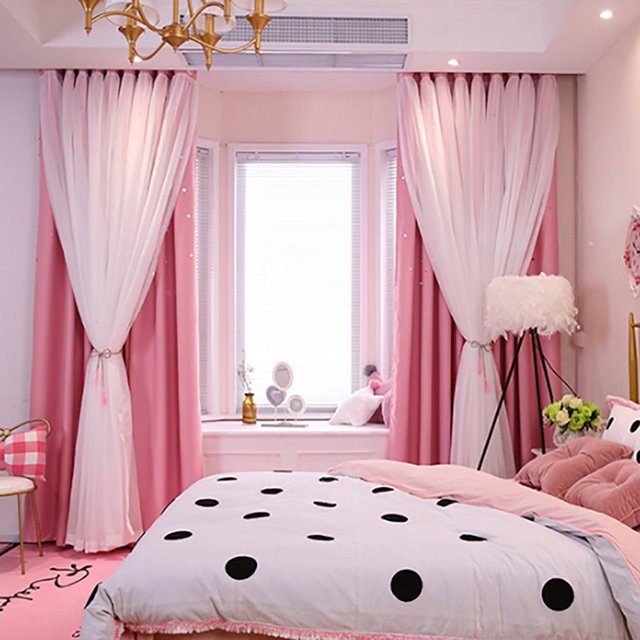 Agiferg Starry Sky Sheer Curtain Tulle Window Treatment Voile Drape Valance Double-deck