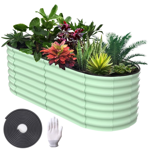 Yiwa Large Raised Garden Bed, 8x2x1 ft Outdoor Planter Box Kit with Galvanized Steel and Open Base Design