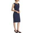 thumbnail image 4 of INSPIRE CHIC Robe Midi Élégante Sans Manches pour le Travail pour Femme, Col Rond, Moulante, Fourreau, m Bleu Marine Foncé, 4 of 5
