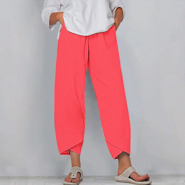RXIRUCGD Women's Summer Comfortable Loose Wide Legged Fashion Solid Color Capris, Pink, Size: L
