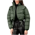 thumbnail image 1 of Économies d'Automne/hiver! srobpty Manteau Matelassé à Manches Longues pour Femmes, Veste à Capuche Décontractée Colorée à Manches Longues pour Dames Vert Armée, P, 1 of 4