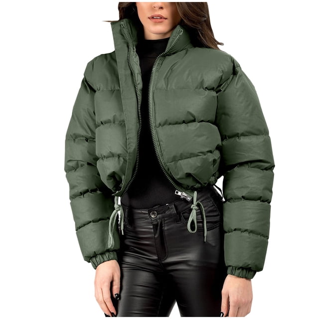 Économies d'Automne/hiver! srobpty Manteau Matelassé à Manches Longues pour Femmes, Veste à Capuche Décontractée Colorée à Manches Longues pour Dames Vert Armée, P