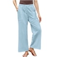 thumbnail image 1 of Timegard Pants for Women Plus Size Drawstring Waist Straight Leg Lightweight Casual Loose Trousers, 1 of 6
