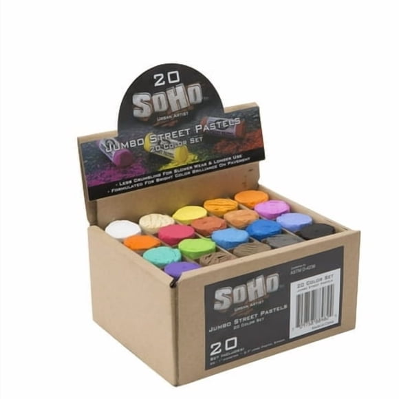 SoHo Urban Artist Jumbo Sidewalk Chalk Pastels Street Soft for Pavement Sidewalks Concrete or Brick Oil Pastels with Rich Pigment Smooth Durable 20 Unique Assorted Colors Pack of 1