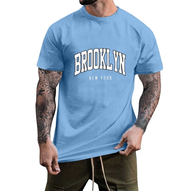 BOBOGOJP T-Shirt à Manches Courtes pour Homme Adulte, Chandails Décontractés à Imprimé, Col Rond, T-Shirts à Manches Courtes (Bleu Pâle, 4TG)