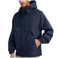thumbnail image 3 of Sentmoon Jackets for Men Solid Color Long Sleeve Drawstring Hooded Neck Men Coat Oversized Zipper Windbreaker Waterproof Clothes Men with Pockets Fall and Winter Trendy for Travel and Hiking, 3 of 7