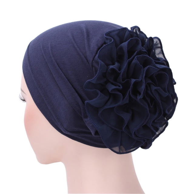 Fgnfyis Women Flower Ruffle Cancer Chemo Hat Beanie Scarf Head Wrap Cap Baseball Caps Navy