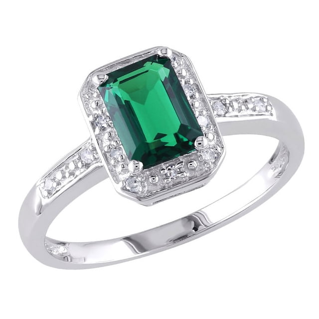 1.00 Carat (ctw) Lab-Created Emerald Ring with Diamonds in Sterling Silver