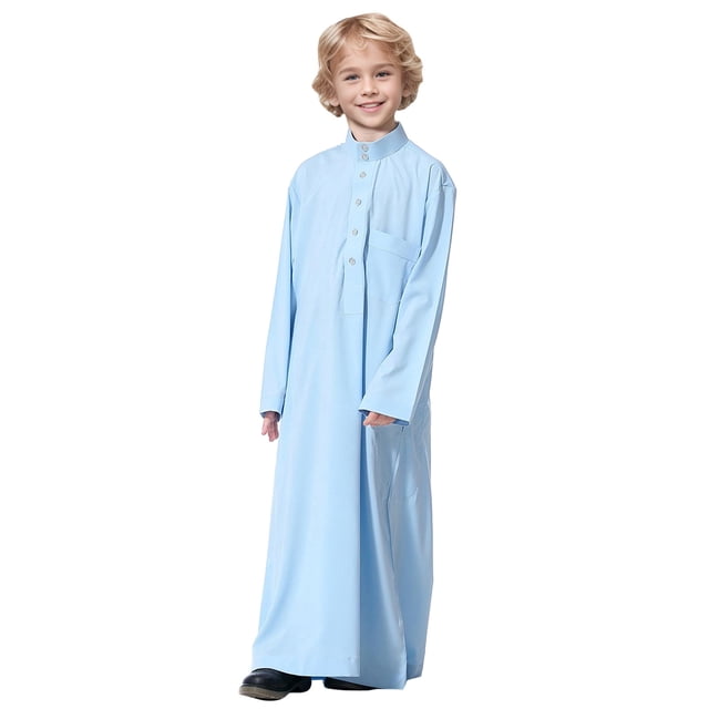 Kcodviy Thobe Arabe Thobe Musulman Combinaison 9 Mois Kaftan à Manches Longues Col Ras du Cou Combinaison pour Tout-Petits Garçons Robe Nationale Ensemble de Robe Brodée à Manches Longues pour Garçons Adolescents Vêtements pour Enfants Arabes Robe