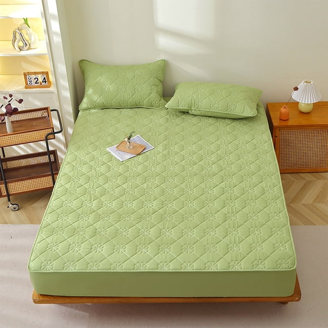 Quilted Fitted Sheet for Mattress Protection, Winter Warm & Breathable, Non-Slip Cotton-Like Polyester Cover, 90x200x30cm
