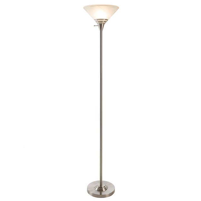 Lavish Home 72-Torch-3 Torchiere Floor Standing Lamp Light With Sturdy Metal Base, Brushed Silver (New Open Box)