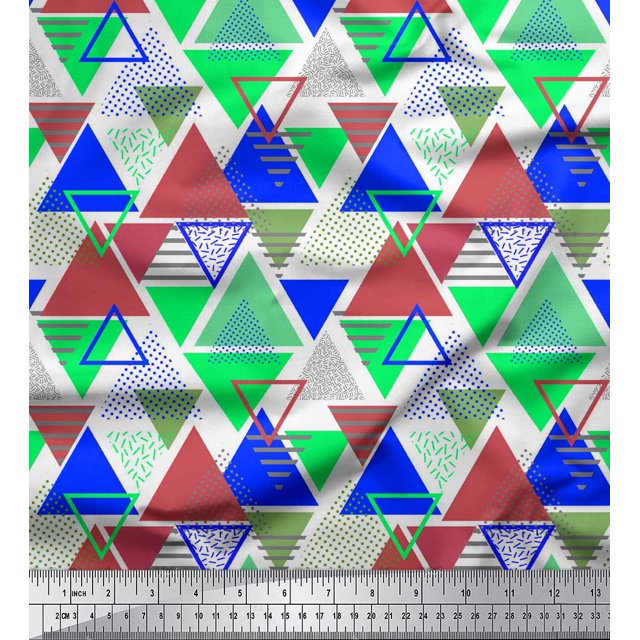 Soimoi Blue Silk Fabric Triangle Geometric Printed Fabric 1 Yard 42 Inch Wide