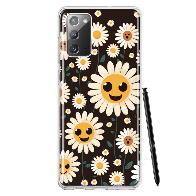 MUNDAZE Samsung Galaxy Note 20 Cute Smiley Face White Daisies Double Layer Phone Case Cover