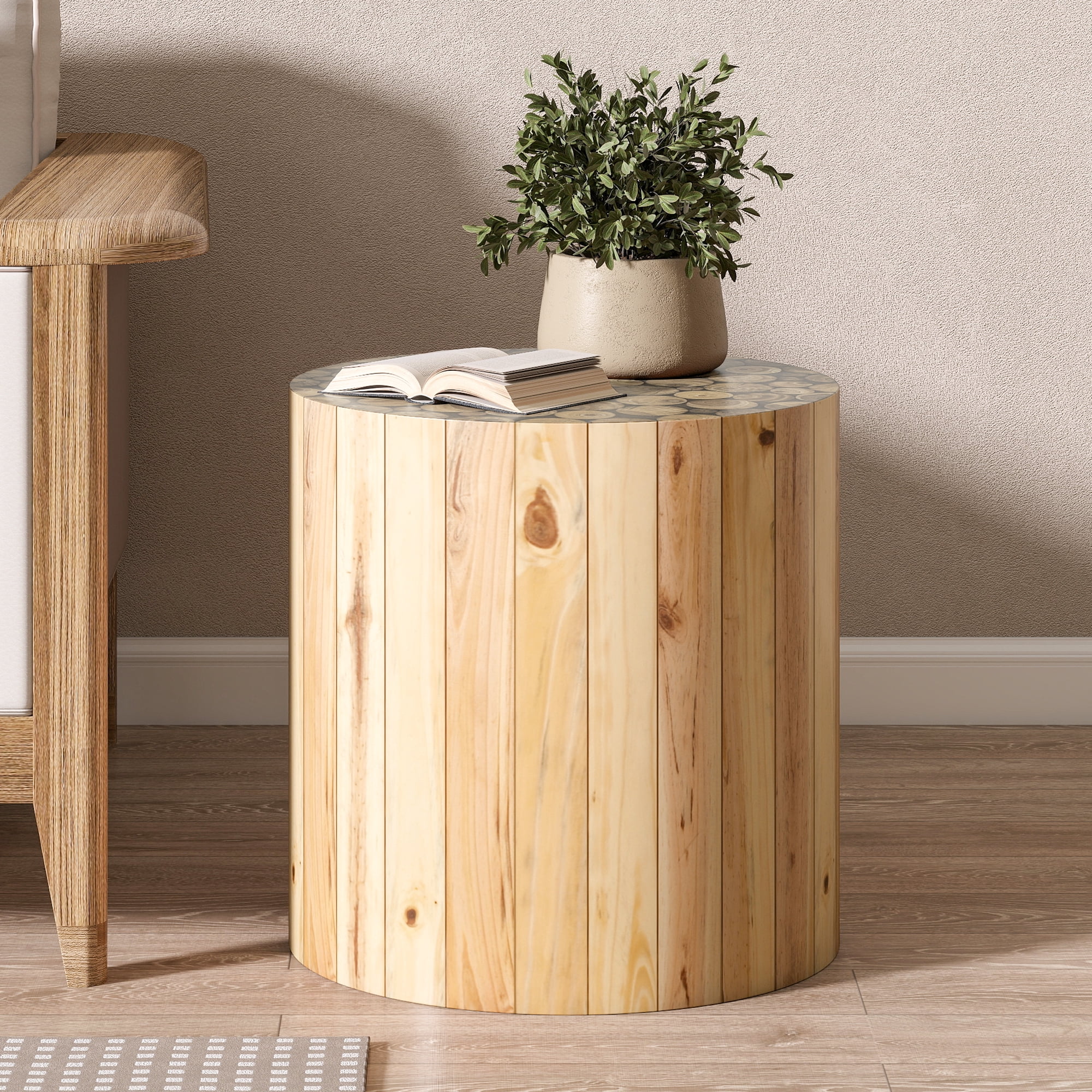 Noble House Table d'Appoint Ron pour Salon, Table de Chevet en Bois Massif avec Pieds Antidérapants, Tables d'Accent pour Canapé, beige Brun