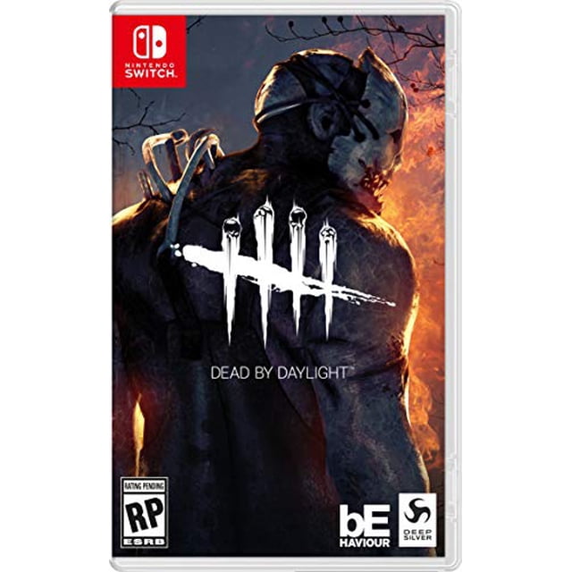 Dead by Daylight Édition Définitive Nintendo Switch Étui de Jeu Mettant en Vedette un Tueur Masqué Tenant une Arme, sur Fond Ardent. la Couverture Met en Valeur le Thème de Survie et d'Horreur, avec le Titre du Jeu et des logos pour bE Behaviour et Deep Silver, aux Côté de la Marque Nintendo Switch.