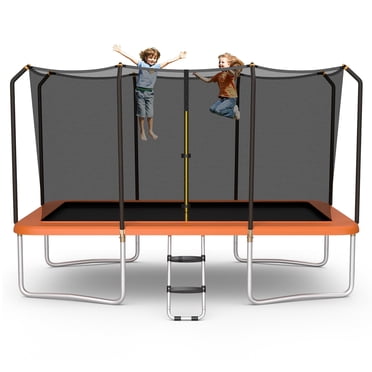 Gymax Trampoline Récréatif Rectangulaire 8 x 14 Pi avec Filet de Sécurité, Échelle, Extérieur, Orange