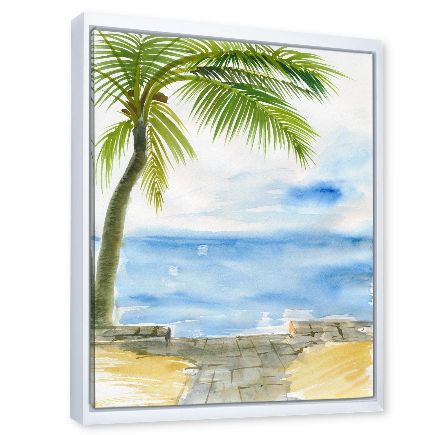 Designart Palm Beach Resort à l'aube II ART MURAL À CADRE FLOTT