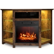 Costway Meuble TV avec cheminée w/ lumières LED & cheminée électrique de 18" pour téléviseurs jusqu'à 50"