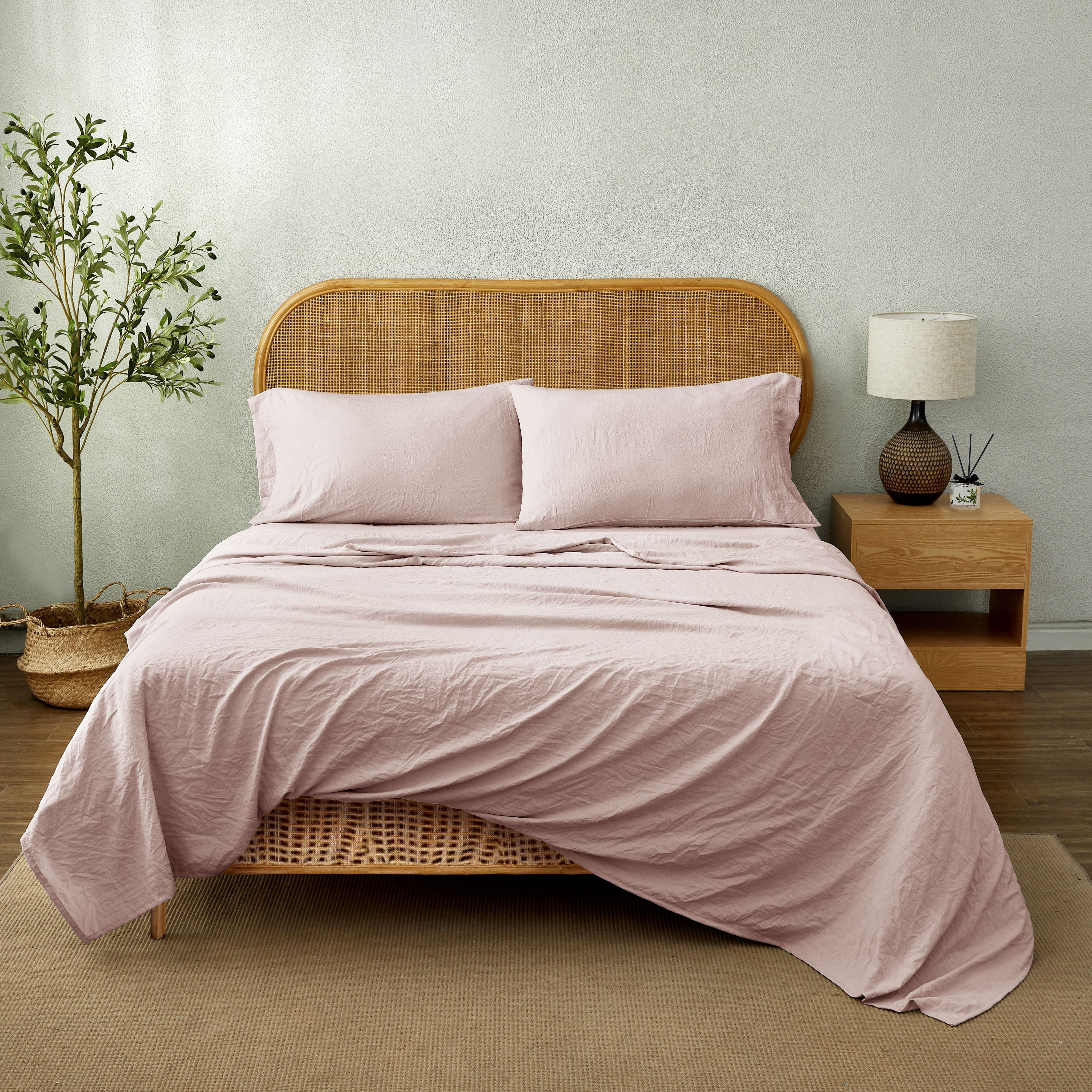 Mainstays Ensemble de draps en microfibre lavée ultra douce, Lit Simple (Twin XL), Rose poudré, 3 pièces.